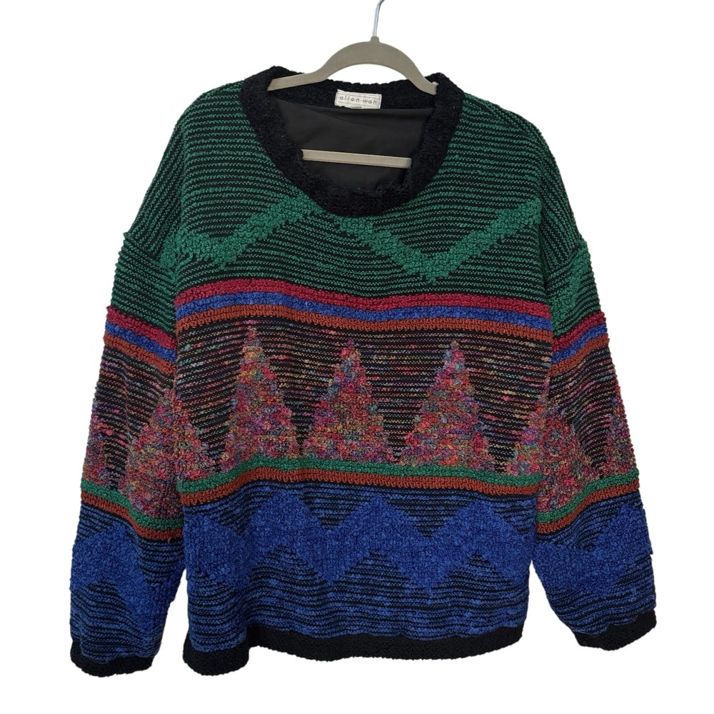 Vintage Allen Wah Sweater Mens L Tall Aztec Western Pullover 80s Made in USA